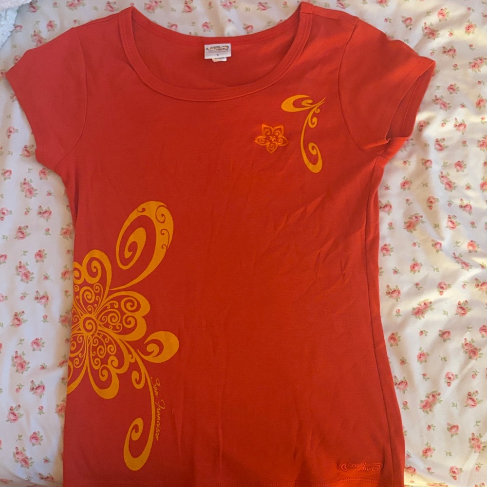 Stylish Orange Tee with Yellow Accents